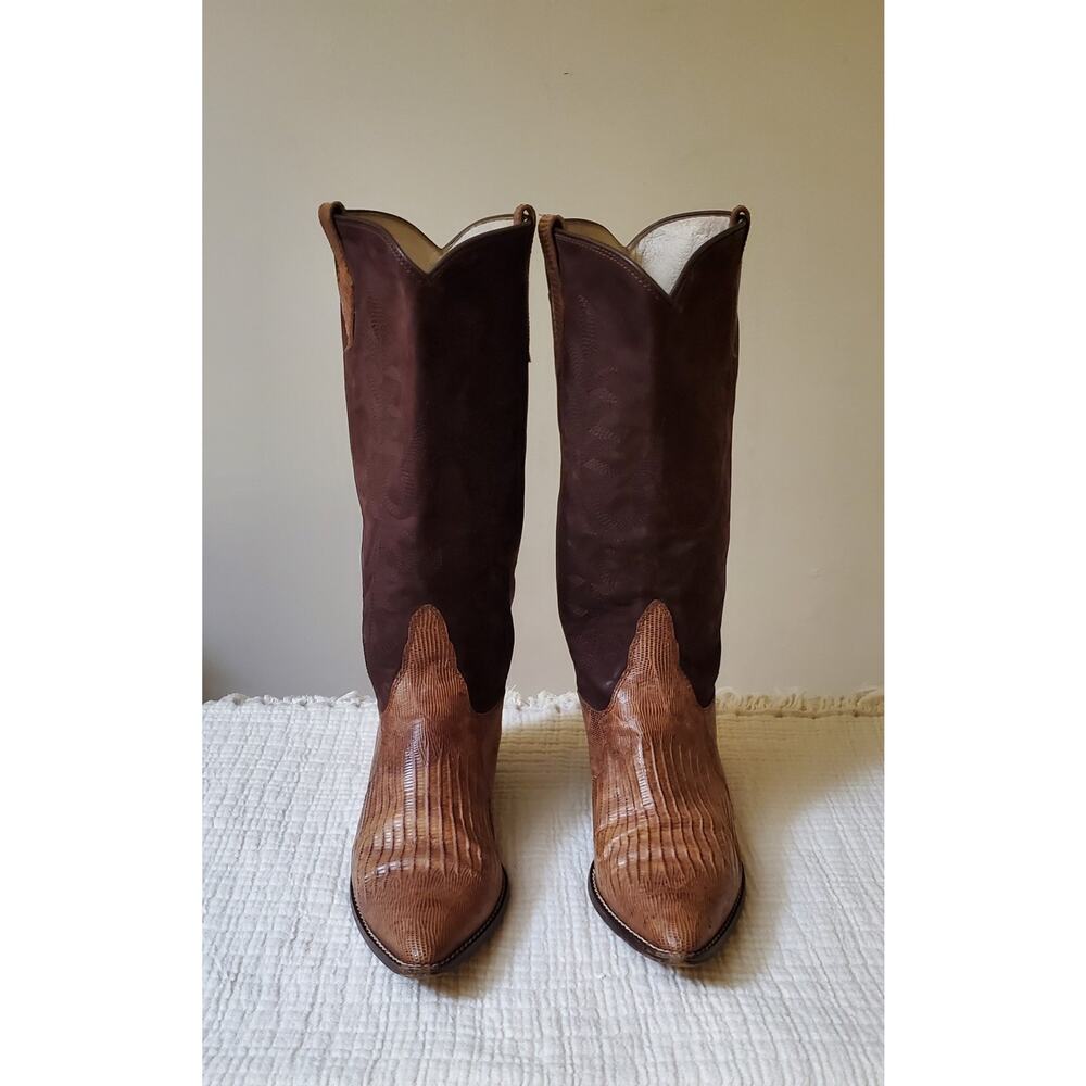 Donald Pilner Brown Suede Snakeskin Wm Western Boots Made In Italy‎ Eur 38 US 7